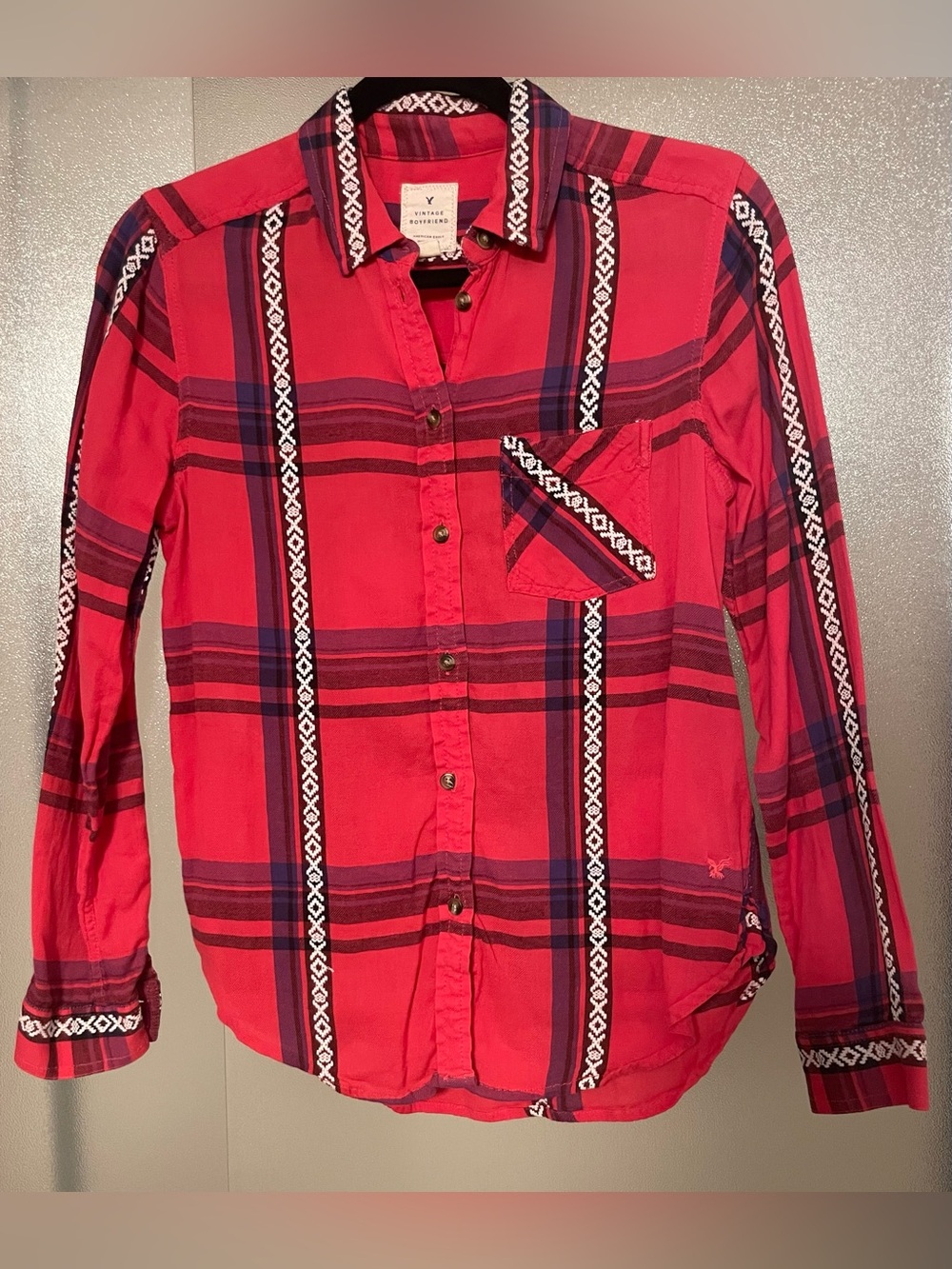 American Eagle Outfitters Red Plaid Button-Down Vintage Boyfriend